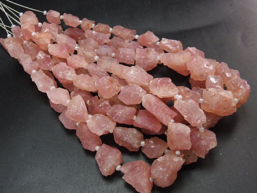 Natural Morganite Rough Tumble Nugget 10Inches Strand 10-15mm Loose Gemstone Beads Wholesale Jewelry Making Craft Supplies Raw Pink Stone