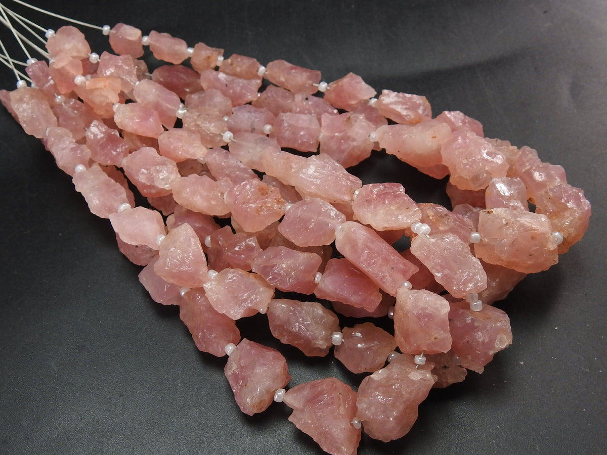 Natural Morganite Rough Tumble Nugget 10Inches Strand 10-15mm Loose Gemstone Beads Wholesale Jewelry Making Craft Supplies Raw Pink Stone