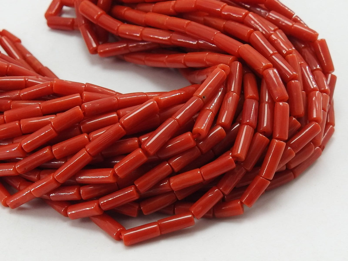 Natural Red Coral Smooth Tube Beads 16Inches Cylinder Gemstone Strand Genuine Stone Wholesale Jewelry Making Craft Supplies DIY Pack