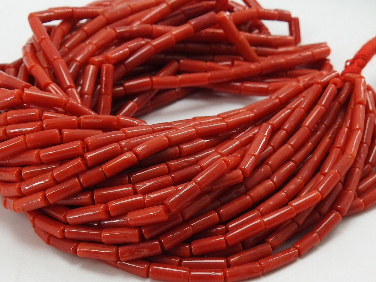 Natural Red Coral Smooth Tube Beads 16Inches Cylinder Gemstone Strand Genuine Stone Wholesale Jewelry Making Craft Supplies DIY Pack