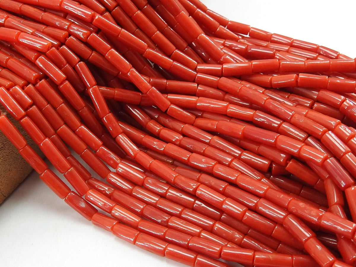 Natural Red Coral Smooth Tube Beads 16Inches Cylinder Gemstone Strand Genuine Stone Wholesale Jewelry Making Craft Supplies DIY Pack