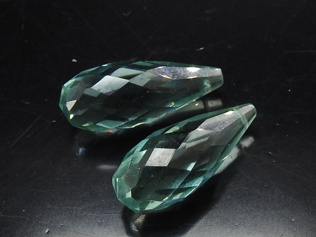 20X8MM Quartz Faceted Drop 2Piece Handmade Loose Bead Matched Pair | Crystal Teardrop Briolette for Earring Making Wholesaler Supplies PMEQA