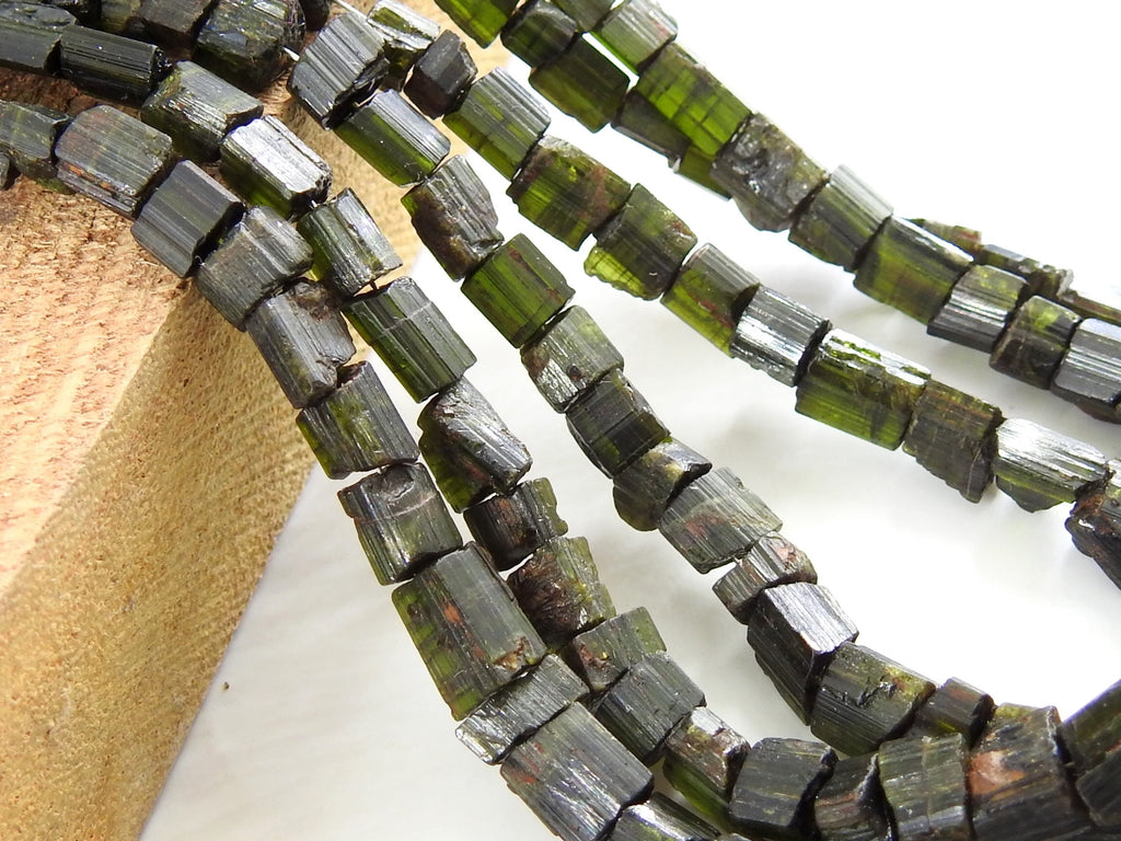 Green Tourmaline Natural Crystal Polished Rough Chip Nugget 14Inches Strand 5-8mm Long Approx Wholesale Stone For Jewelry Making Supplies