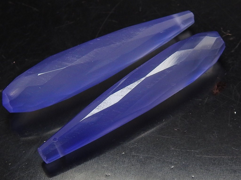 Chalcedony Faceted Elongated Drop Beads, 35mm Long Pendant Charms for Earring Making, 2 Piece Wholesale Jewelry Supplies PME-CY2