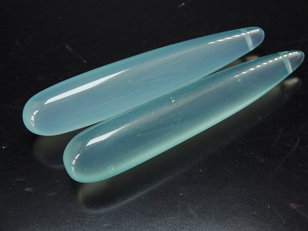 Matched Pair Chalcedony Drop Beads Smooth Polished Elongated 35mm Long 2Pc Set Loose Gemstone Earring Supplies Wholesaler Jewelry Making
