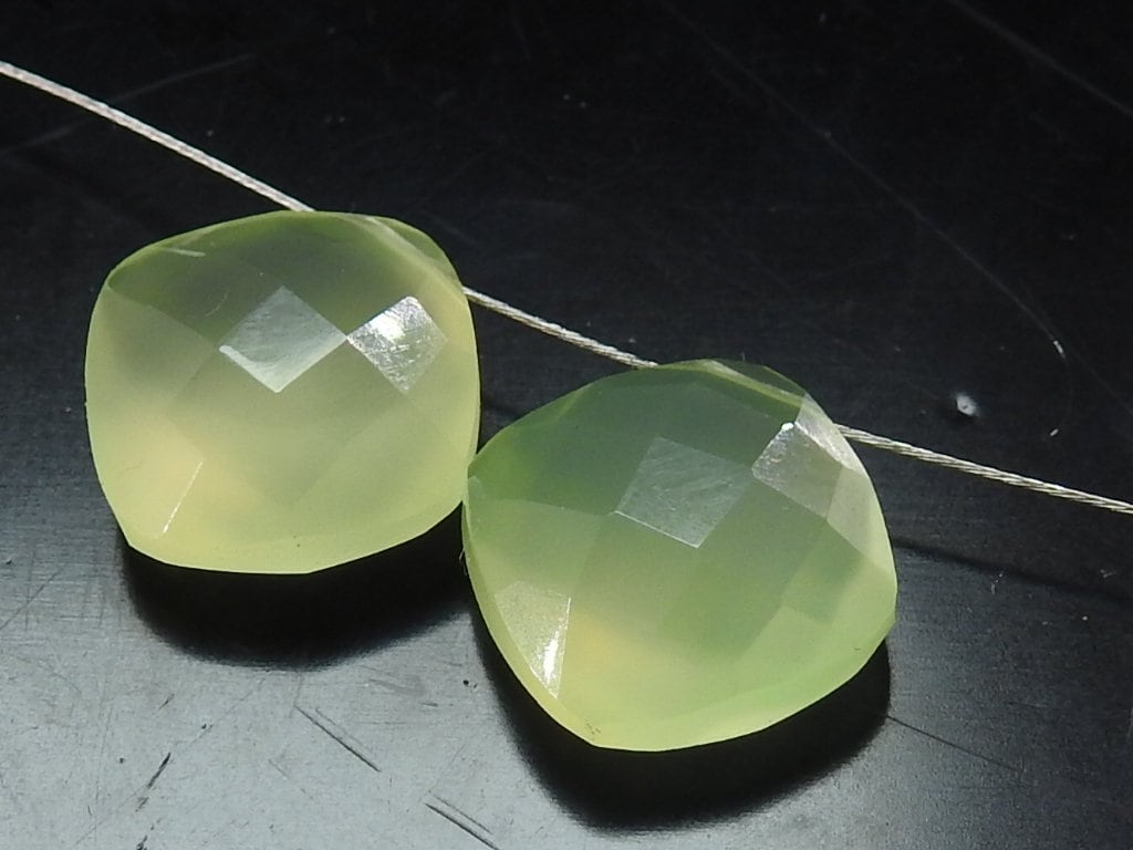 Chalcedony Cushion Cut Gemstone Beads, 12x12mm Faceted Matched Pair 2Piece, Loose Stone Supplies for Statement Earring Making PME-CY1