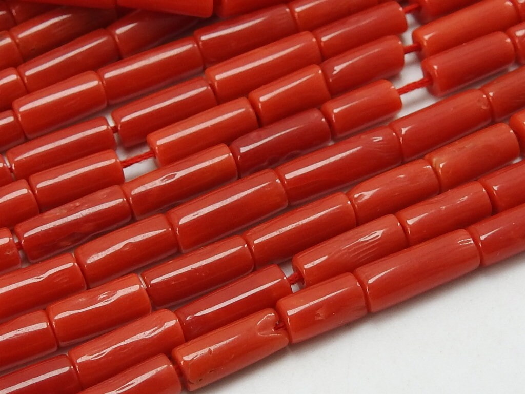 Natural Red Coral Smooth Tube Beads 16Inches Cylinder Gemstone Strand Genuine Stone Wholesale Jewelry Making Craft Supplies DIY Pack