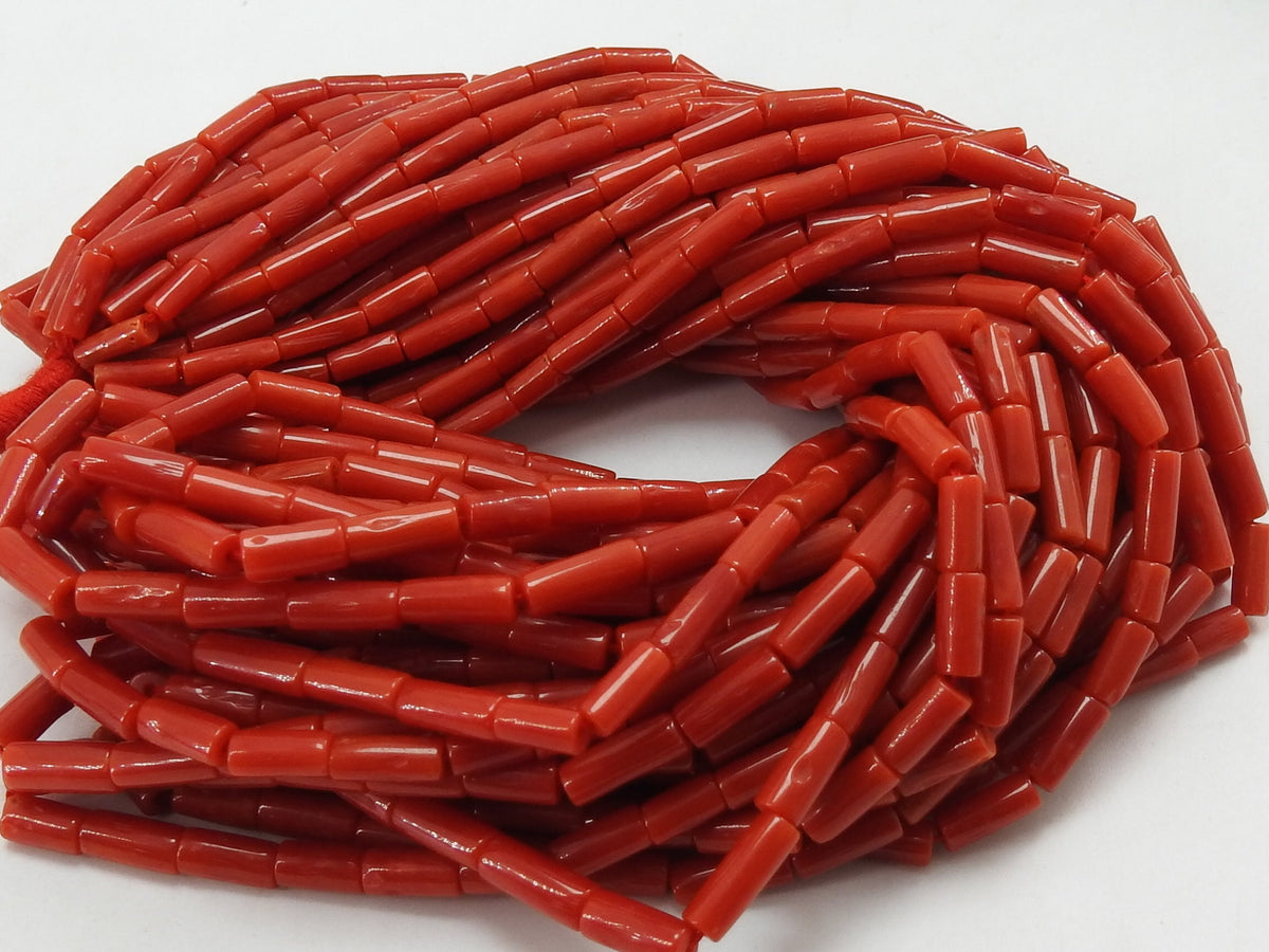 Natural Red Coral Smooth Tube Beads 16Inches Cylinder Gemstone Strand Genuine Stone Wholesale Jewelry Making Craft Supplies DIY Pack