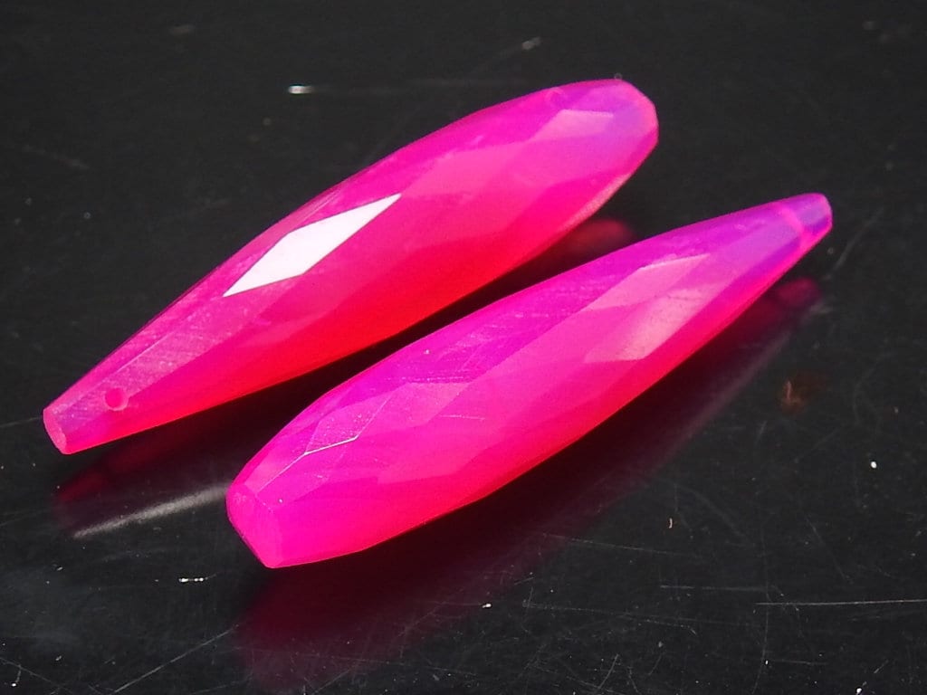 Chalcedony Faceted Elongated Drop Beads, 35mm Long Pendant Charms for Earring Making, 2 Piece Wholesale Jewelry Supplies PME-CY2
