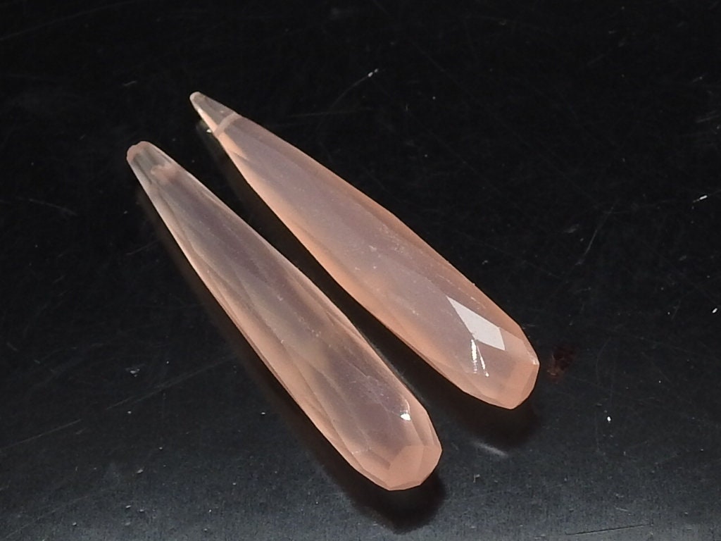 Chalcedony Faceted Elongated Drop Beads, 35mm Long Pendant Charms for Earring Making, 2 Piece Wholesale Jewelry Supplies PME-CY2