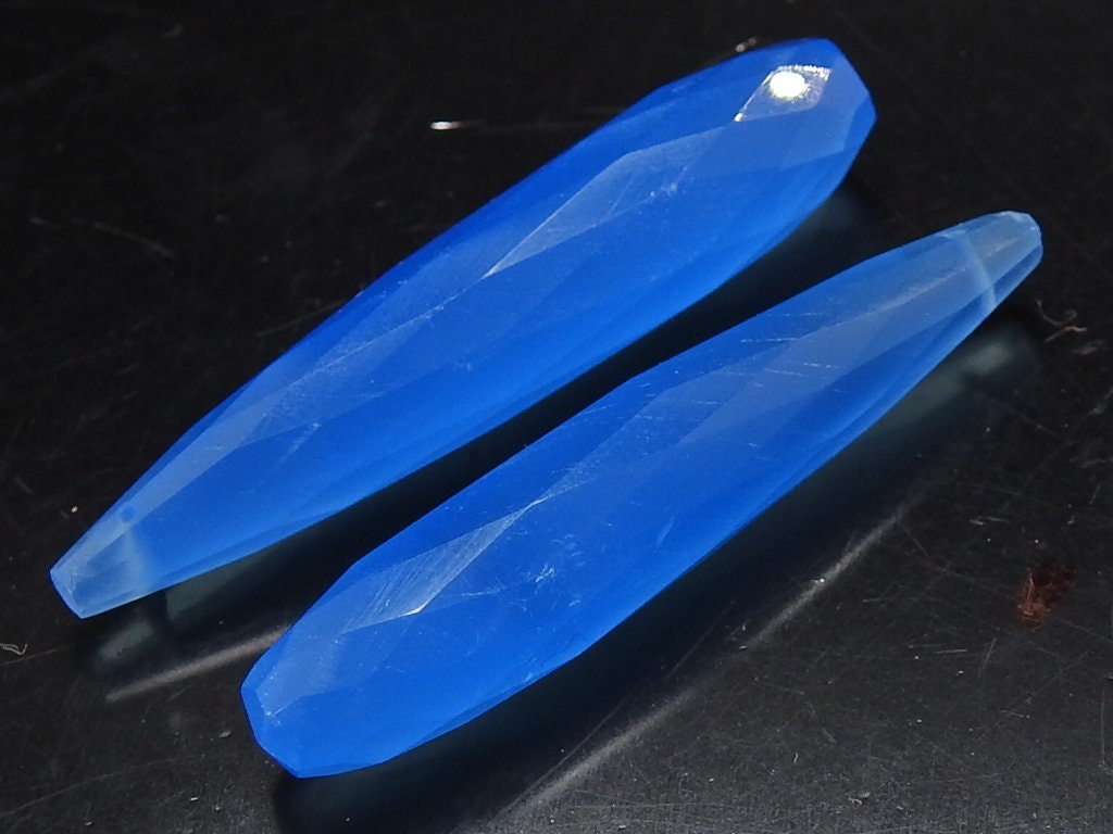 Chalcedony Faceted Elongated Drop Beads, 35mm Long Pendant Charms for Earring Making, 2 Piece Wholesale Jewelry Supplies PME-CY2