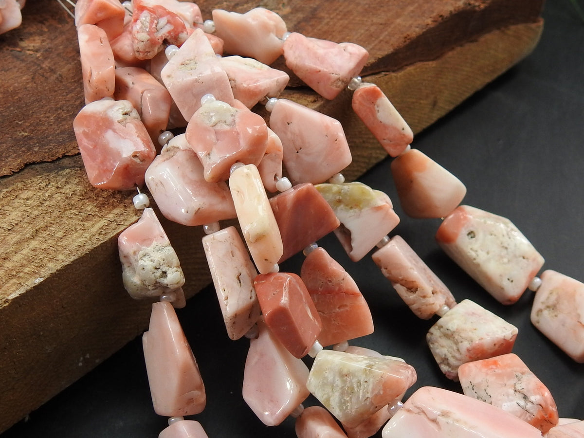 Natural Pink Peruvian Opal Smooth Tumble Nugget Beads, 12 Inch Strand 8-20mm, Loose Precious Pastel Gemstone, Wholesale Jewelry Supplies TU5