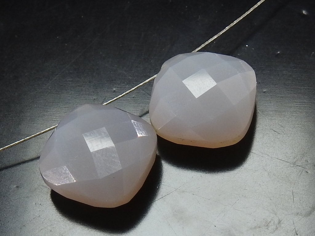 Chalcedony Cushion Cut Gemstone Beads, 12x12mm Faceted Matched Pair 2Piece, Loose Stone Supplies for Statement Earring Making PME-CY1