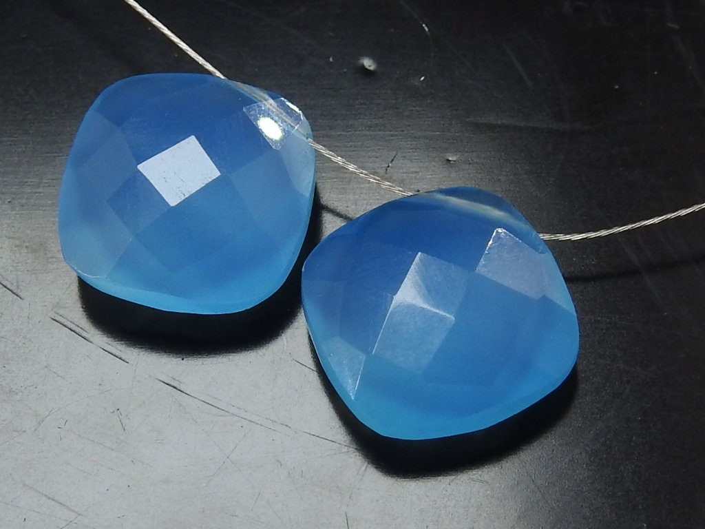 Chalcedony Cushion Cut Gemstone Beads, 12x12mm Faceted Matched Pair 2Piece, Loose Stone Supplies for Statement Earring Making PME-CY1