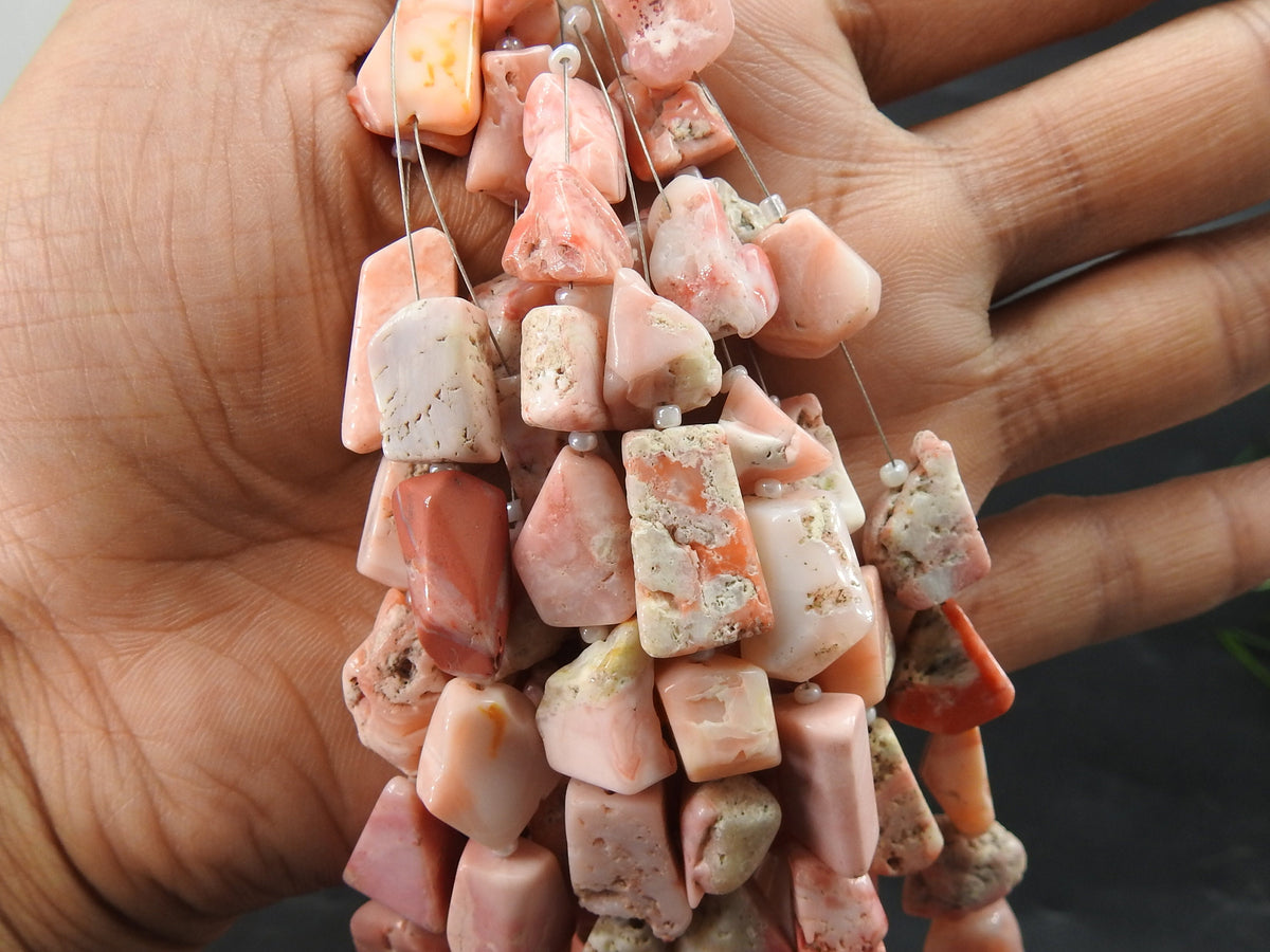 Natural Pink Peruvian Opal Smooth Tumble Nugget Beads, 12 Inch Strand 8-20mm, Loose Precious Pastel Gemstone, Wholesale Jewelry Supplies TU5