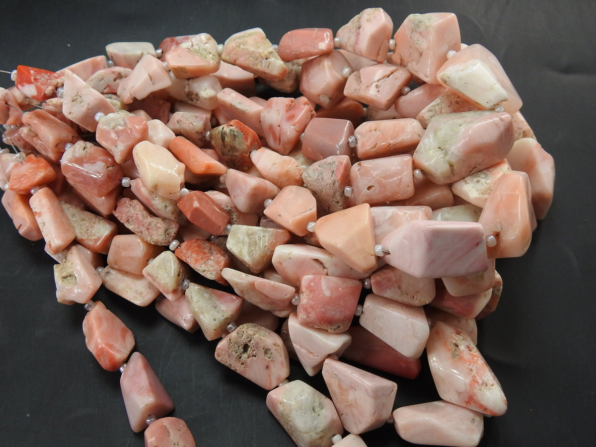 Natural Pink Peruvian Opal Smooth Tumble Nugget Beads, 12 Inch Strand 8-20mm, Loose Precious Pastel Gemstone, Wholesale Jewelry Supplies TU5