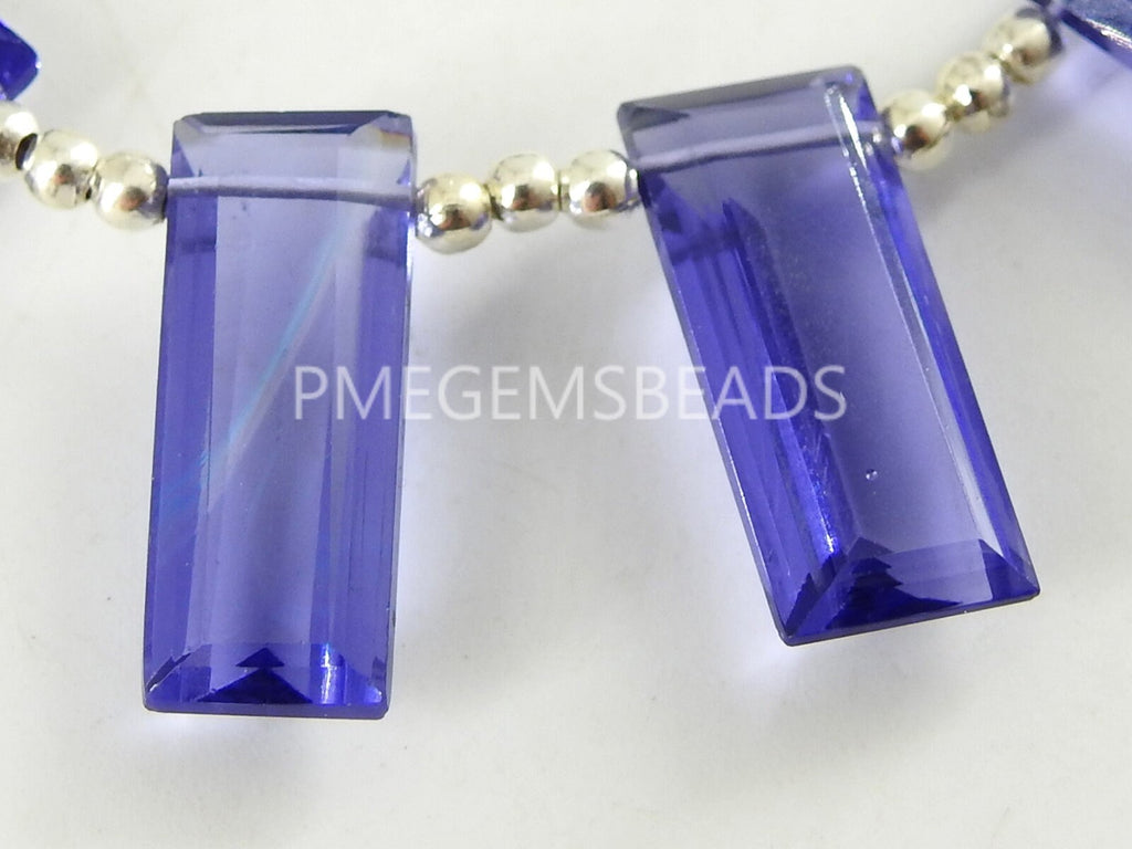 Quartz Rectangle Baguette Beads, 18x7mm Faceted Briolette Matched Pair 2Piece, Loose Stone Supplies for Statement Earring Making PMEQA