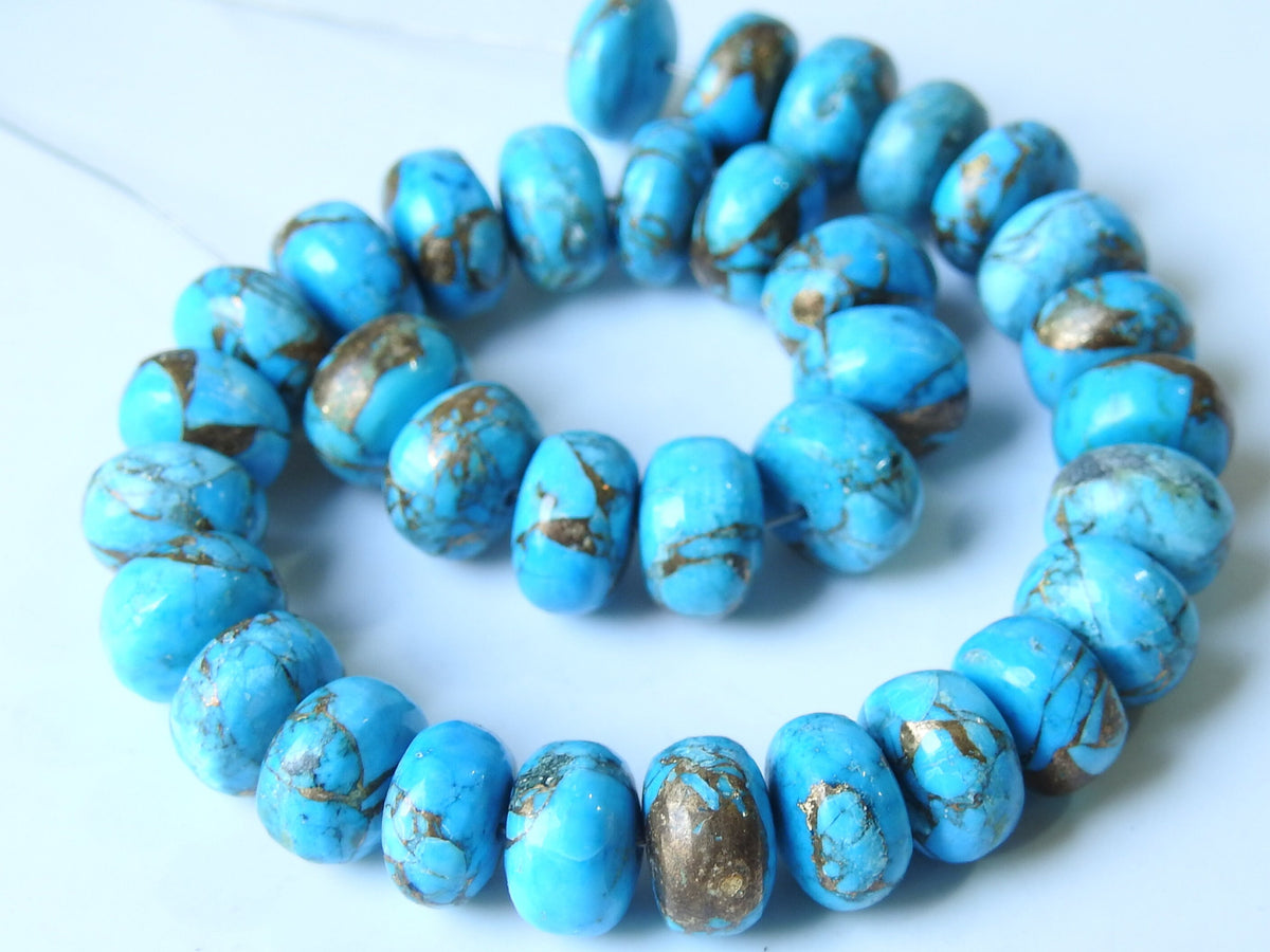 Copper Turquoise Smooth Roundel Bead 9Inches Strand 8MM Wholesaler Supplies Loose Gemstone Rondelle For DIY Jewelry Making Stones