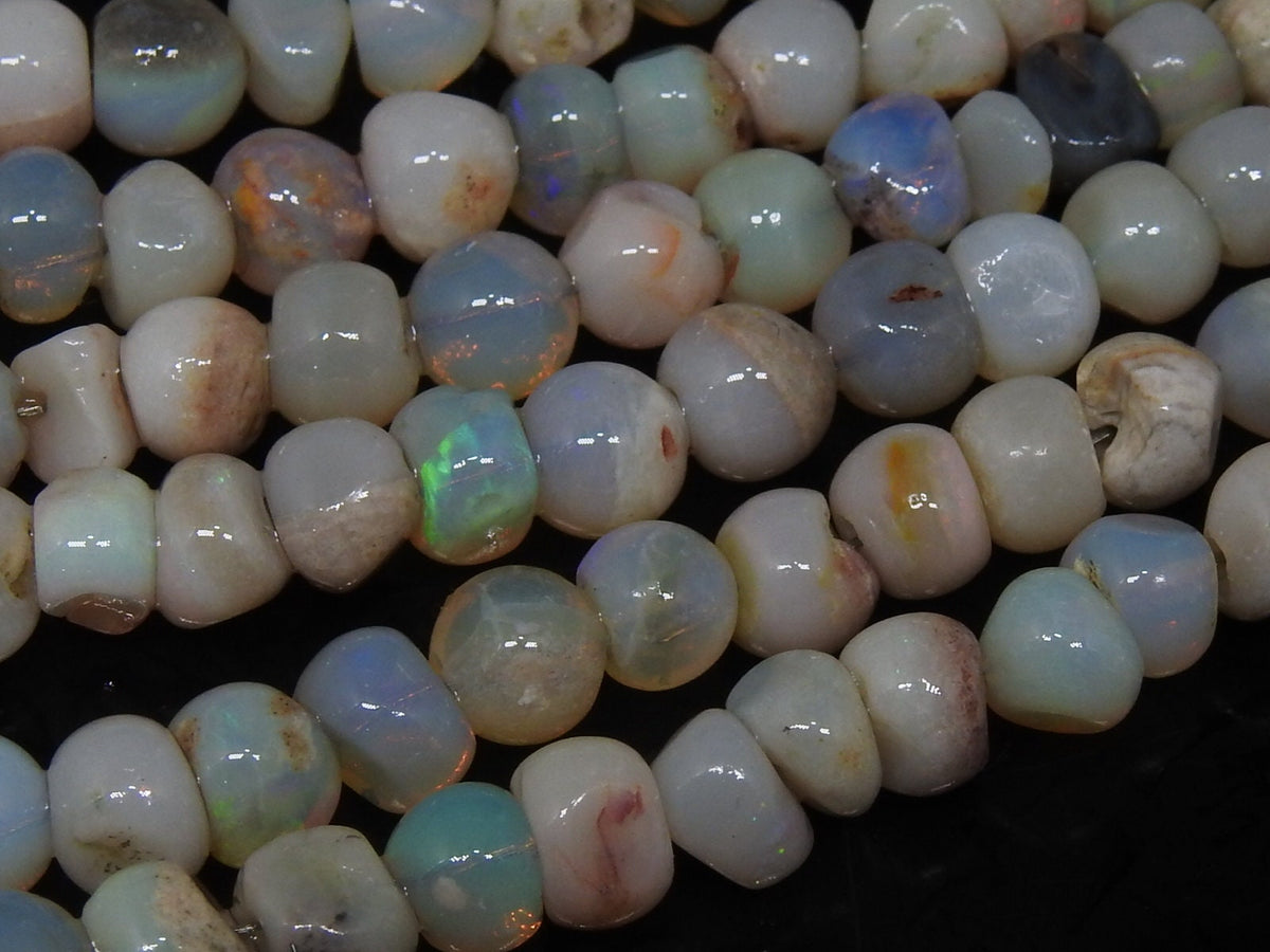 Natural Australian Opal Bead Smooth Polished Multi Fire Handmade Roundel Shape 16nch Strand Wholesaler Supplies New Arrival Stone MS