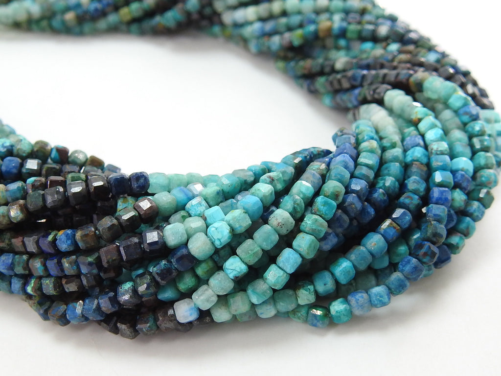 Chrysocolla Multi Shaded Faceted Cube Box Bead-13Inch 3MM Approx-Wholesaler Supplies-New Arrival-Natural Stone PME-CB2