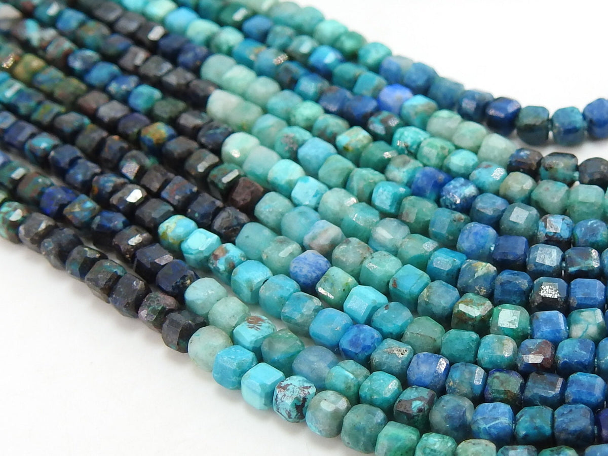 Chrysocolla Multi Shaded Faceted Cube Box Bead-13Inch 3MM Approx-Wholesaler Supplies-New Arrival-Natural Stone PME-CB2