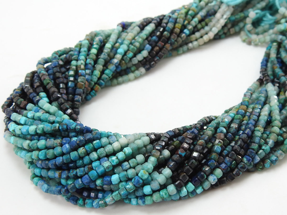 Chrysocolla Multi Shaded Faceted Cube Box Bead-13Inch 3MM Approx-Wholesaler Supplies-New Arrival-Natural Stone PME-CB2