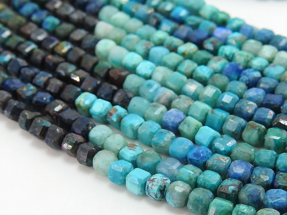 Chrysocolla Multi Shaded Faceted Cube Box Bead-13Inch 3MM Approx-Wholesaler Supplies-New Arrival-Natural Stone PME-CB2