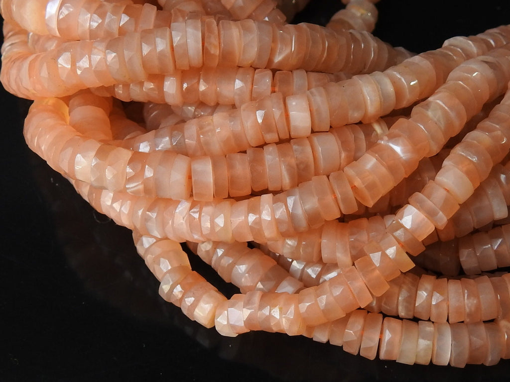 Peach Moonstone Faceted Tire Beads, 6-7mm Coin Button Wheel Strand, Natural Gemstone Craft Supplies Wholesale PME-T4
