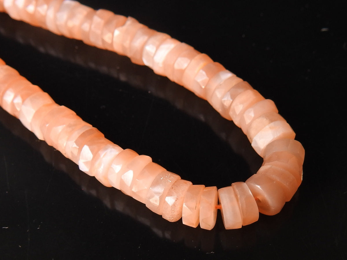 Peach Moonstone Faceted Tire Beads, 6-7mm Coin Button Wheel Strand, Natural Gemstone Craft Supplies Wholesale PME-T4