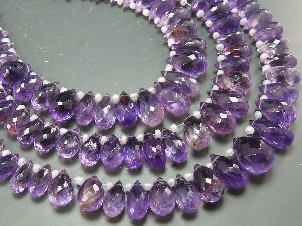 Natural Amethyst Faceted Drop Beads, 8 Inch Briolette Strand, 15x7 to 8x5mm Gemstone Beads for Jewelry Making