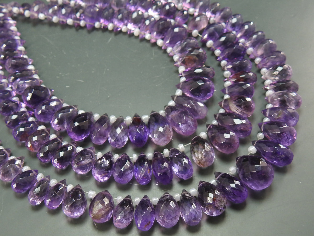 Natural Amethyst Faceted Drop Beads, 8 Inch Briolette Strand, 15x7 to 8x5mm Gemstone Beads for Jewelry Making