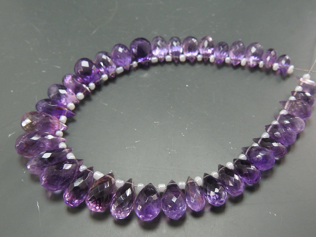 Natural Amethyst Faceted Drop Beads, 8 Inch Briolette Strand, 15x7 to 8x5mm Gemstone Beads for Jewelry Making