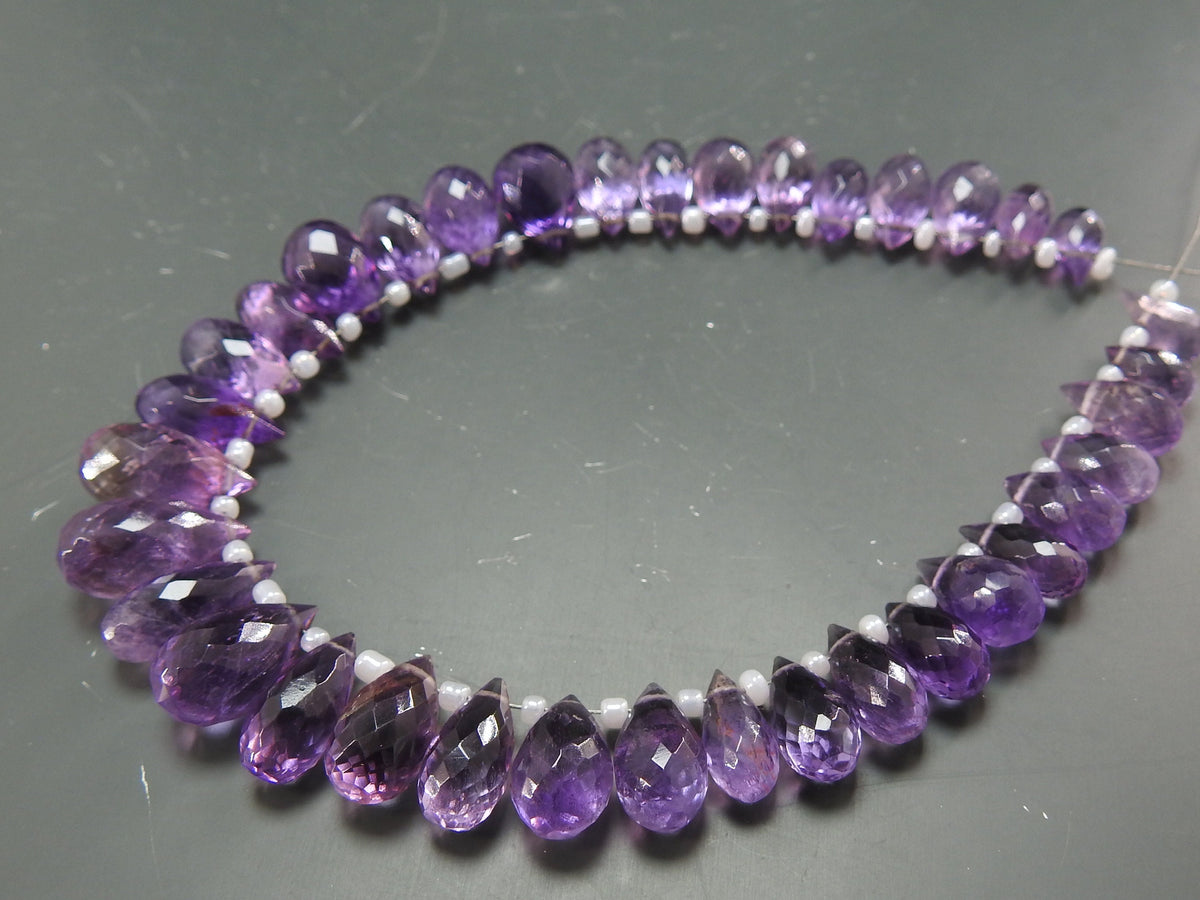 Natural Amethyst Faceted Drop Beads, 8 Inch Briolette Strand, 15x7 to 8x5mm Gemstone Beads for Jewelry Making