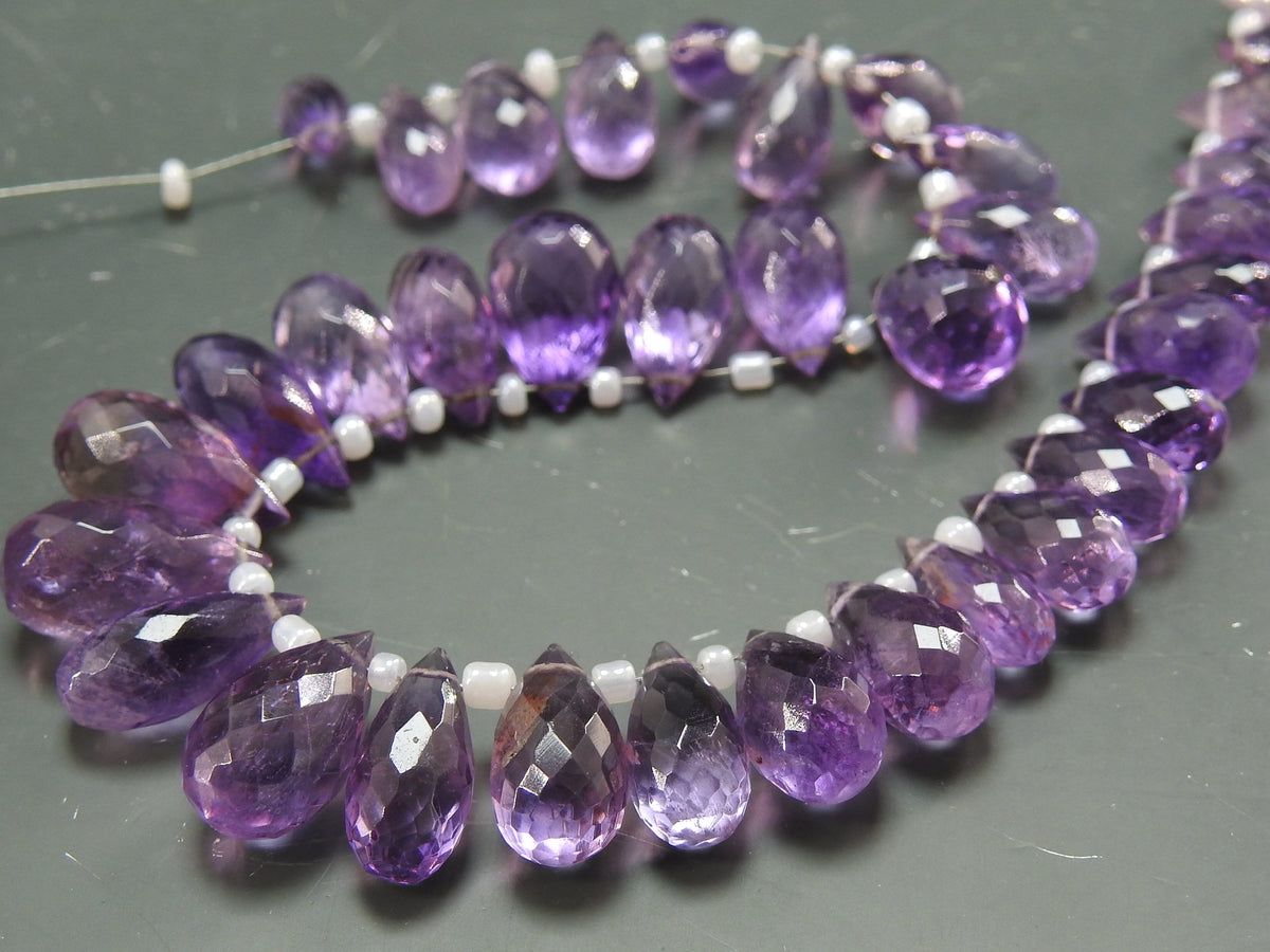 Natural Amethyst Faceted Drop Beads, 8 Inch Briolette Strand, 15x7 to 8x5mm Gemstone Beads for Jewelry Making