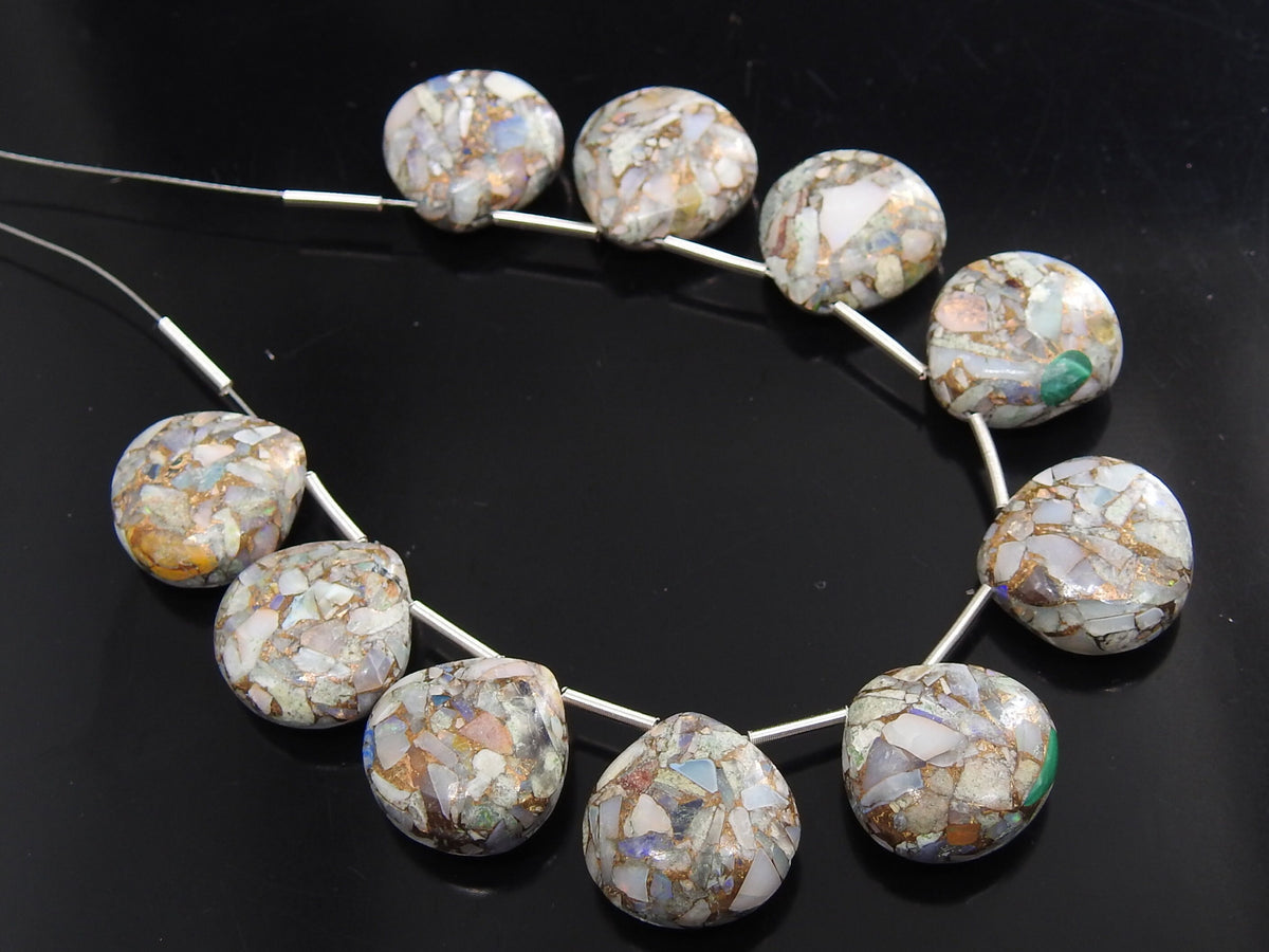 2pc Natural Copper Australian Opal Smooth Heart Shape Teardrop 14x14mm For Jewelry Making MS-CY2