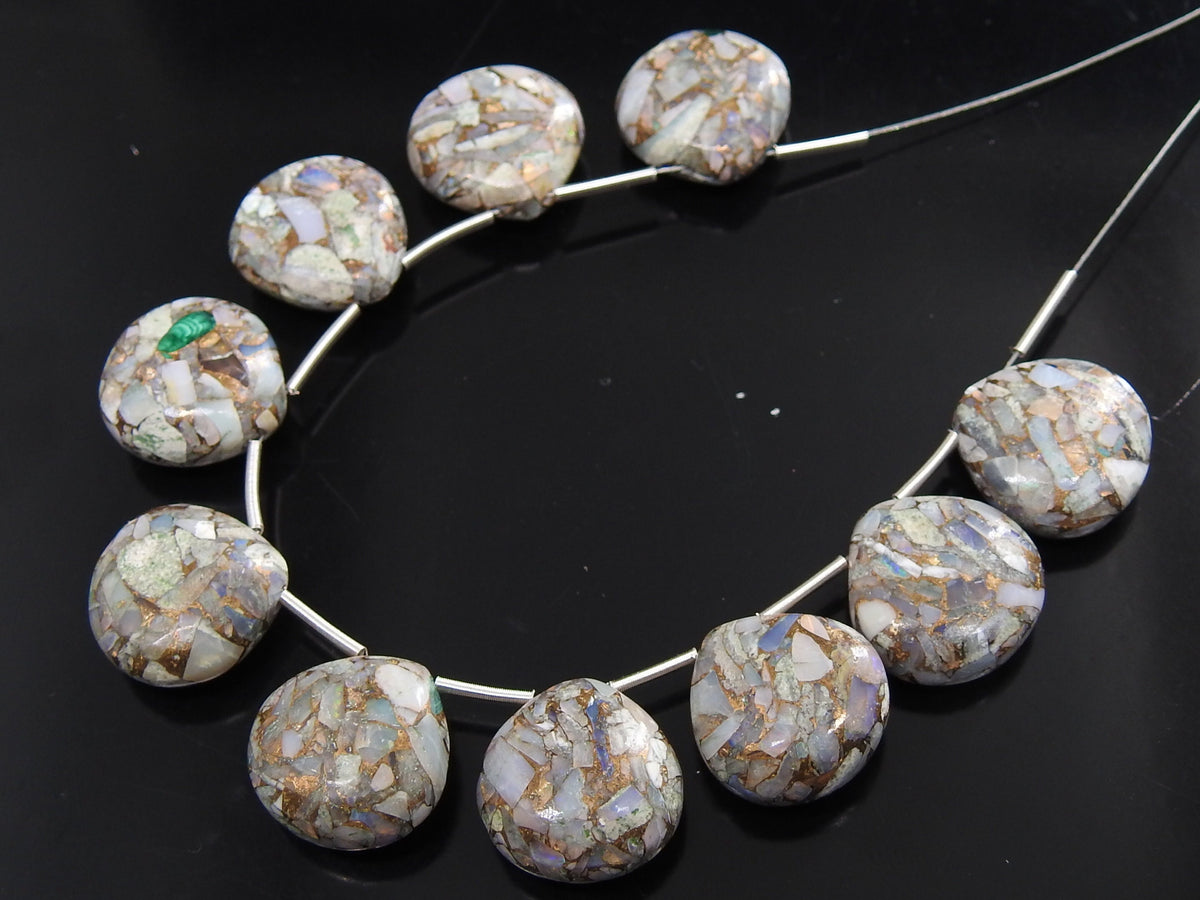 2pc Natural Copper Australian Opal Smooth Heart Shape Teardrop 14x14mm For Jewelry Making MS-CY2