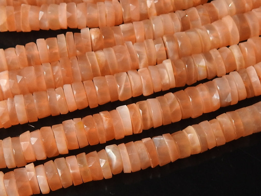 Peach Moonstone Faceted Tire Beads, 6-7mm Coin Button Wheel Strand, Natural Gemstone Craft Supplies Wholesale PME-T4