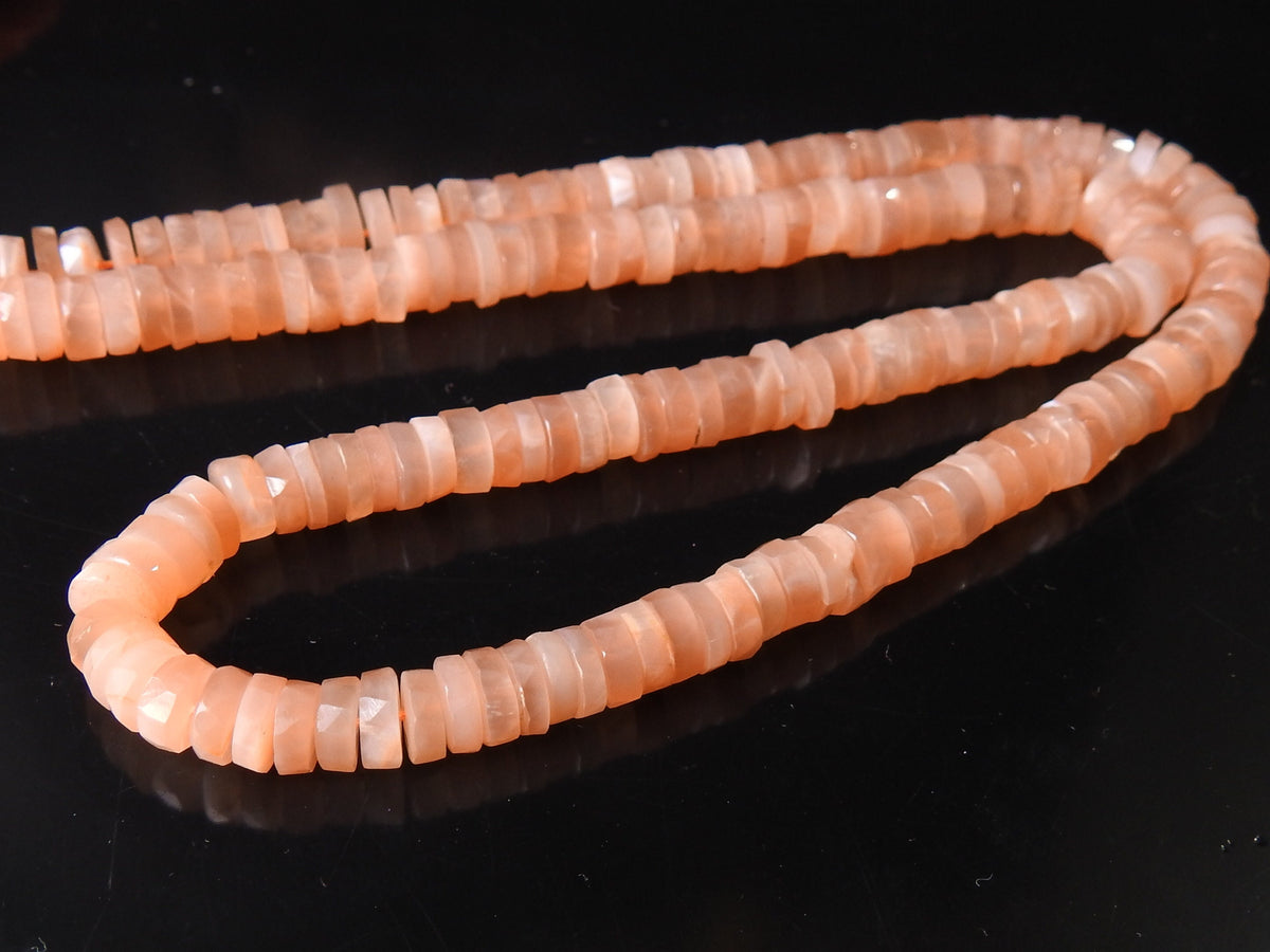 Peach Moonstone Faceted Tire Beads, 6-7mm Coin Button Wheel Strand, Natural Gemstone Craft Supplies Wholesale PME-T4