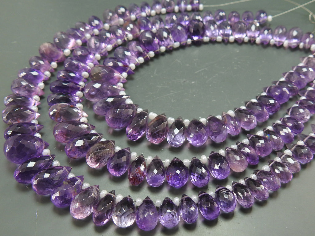 Natural Amethyst Faceted Drop Beads, 8 Inch Briolette Strand, 15x7 to 8x5mm Gemstone Beads for Jewelry Making