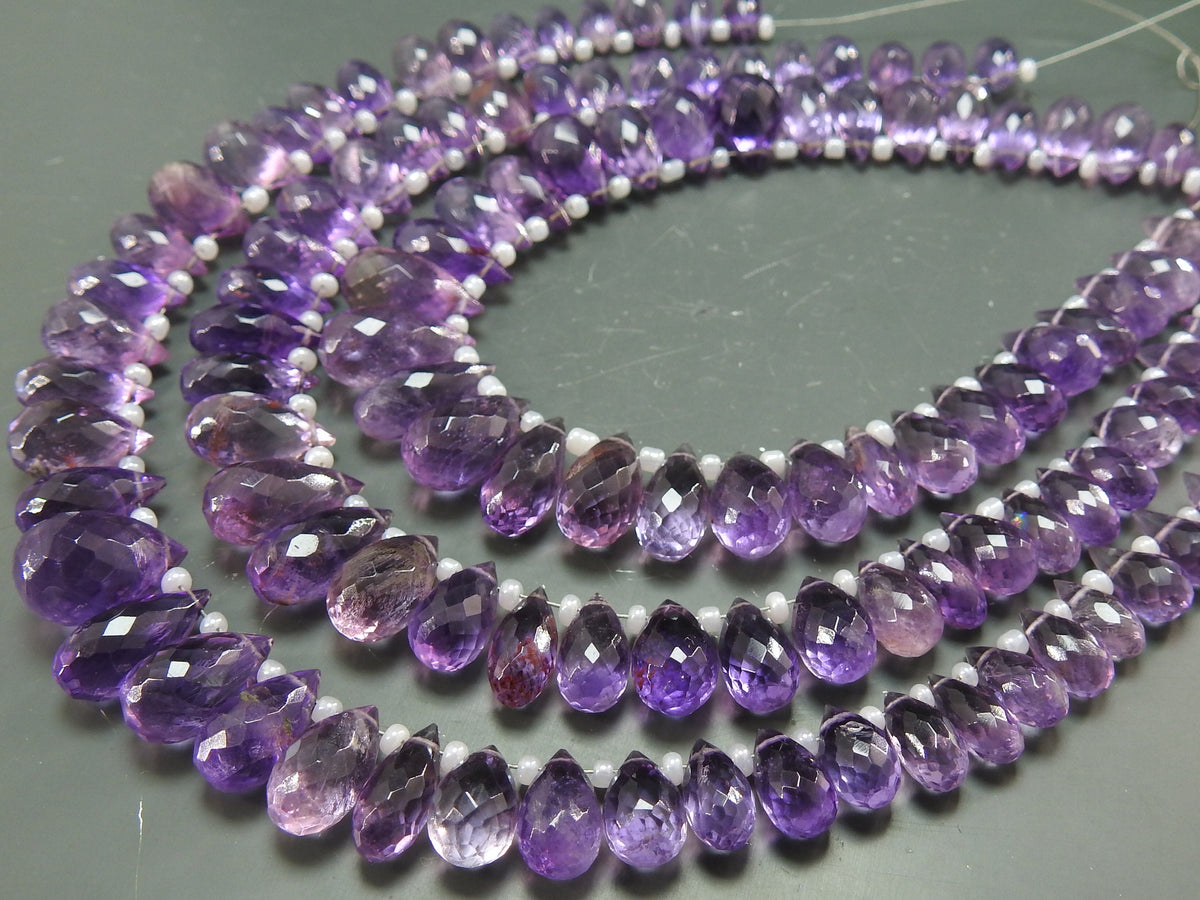 Natural Amethyst Faceted Drop Beads, 8 Inch Briolette Strand, 15x7 to 8x5mm Gemstone Beads for Jewelry Making