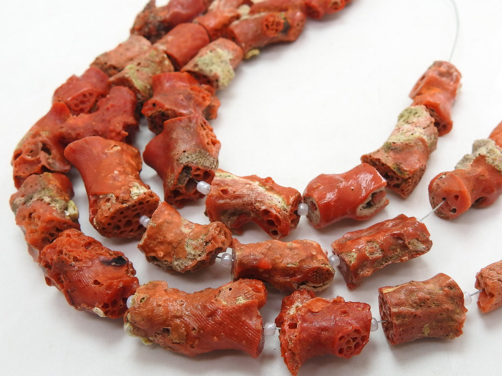 Natural Red Coral Tube Beads Polished Rough Gemstone Strand 8 Inch Small Coral Beads For Jewelry Making Supplies DIY Bracelet