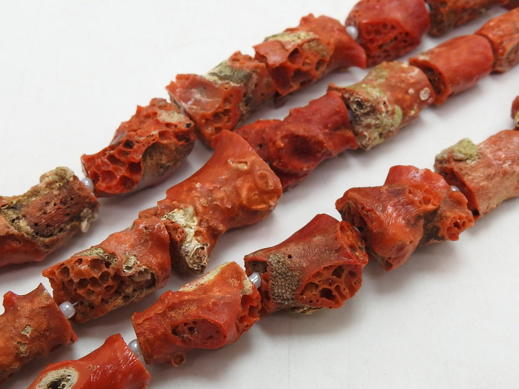 Natural Red Coral Tube Beads Polished Rough Gemstone Strand 8 Inch Small Coral Beads For Jewelry Making Supplies DIY Bracelet