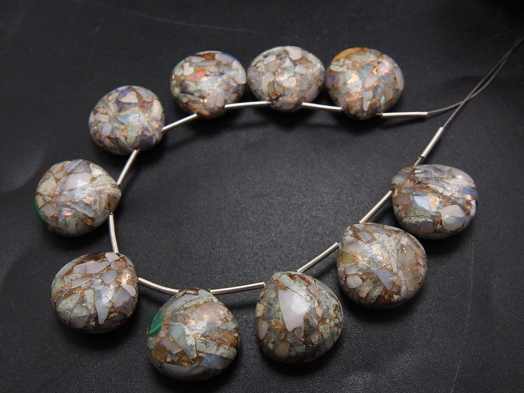 2pc Natural Copper Australian Opal Smooth Heart Shape Teardrop 14x14mm For Jewelry Making MS-CY2