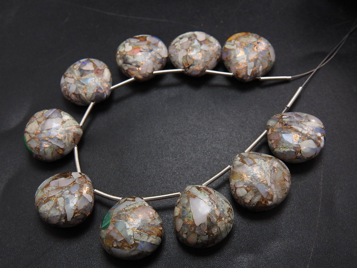 2pc Natural Copper Australian Opal Smooth Heart Shape Teardrop 14x14mm For Jewelry Making MS-CY2