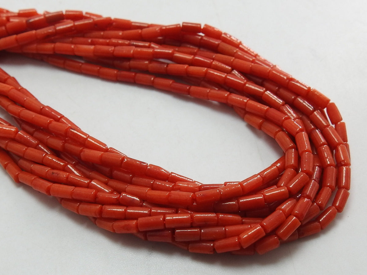 Red Coral Smooth Tube Beads 16Inch Strand 4x2mm Loose Gemstone for Necklace Earring Jewelry Making Supplies BK-CR2