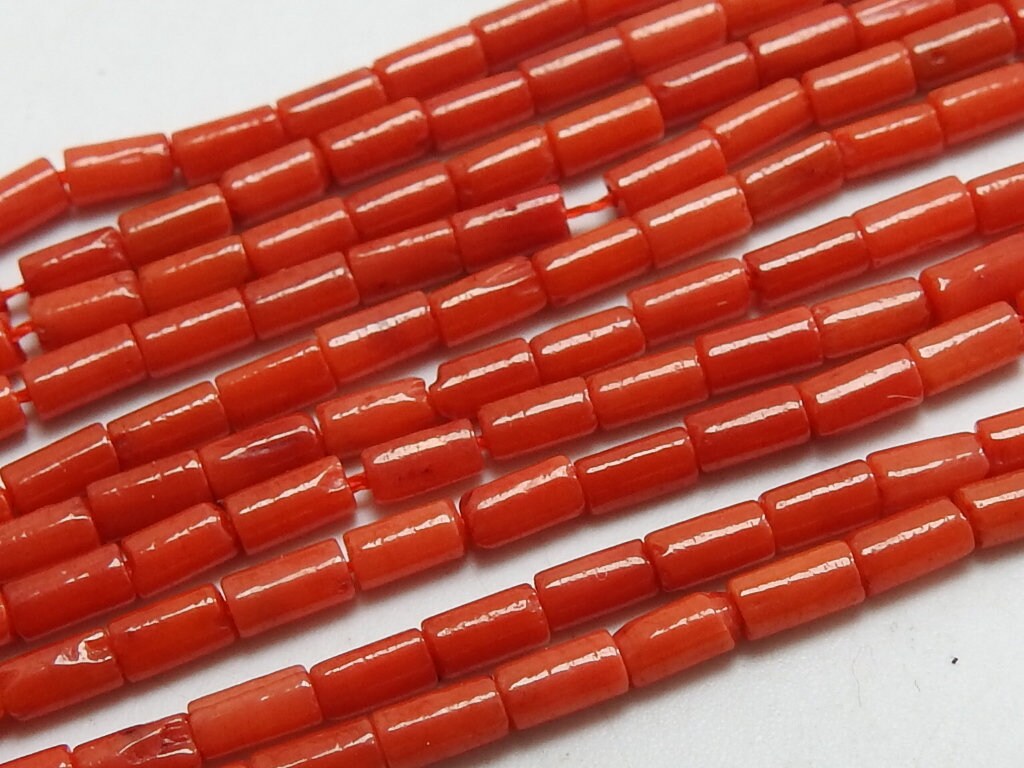 Red Coral Smooth Tube Beads 16Inch Strand 4x2mm Loose Gemstone for Necklace Earring Jewelry Making Supplies BK-CR2