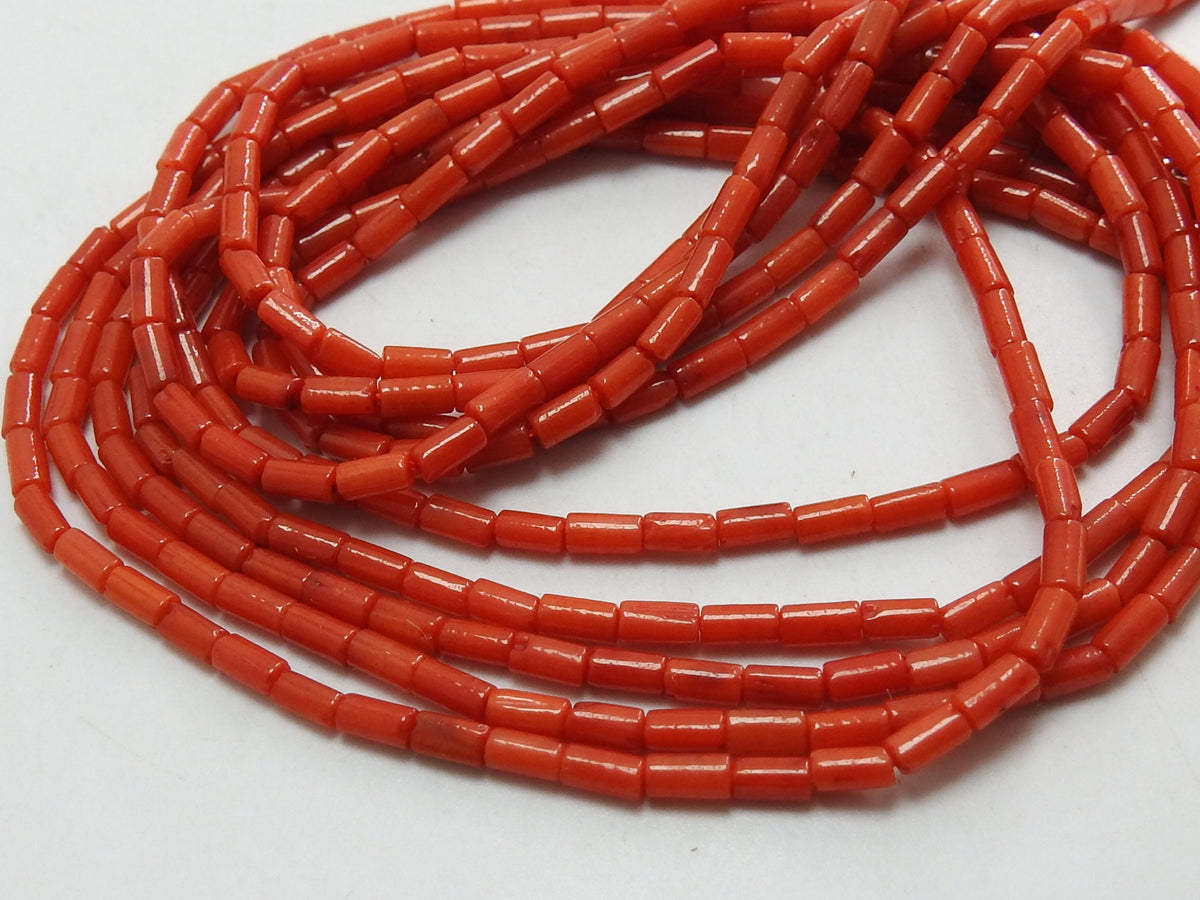Red Coral Smooth Tube Beads 16Inch Strand 4x2mm Loose Gemstone for Necklace Earring Jewelry Making Supplies BK-CR2