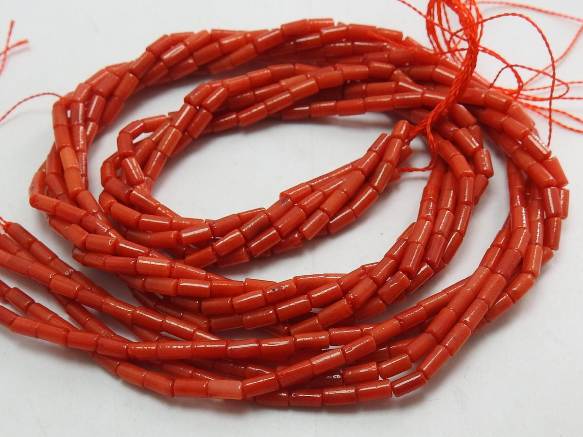 Red Coral Smooth Tube Beads 16Inch Strand 4x2mm Loose Gemstone for Necklace Earring Jewelry Making Supplies BK-CR2