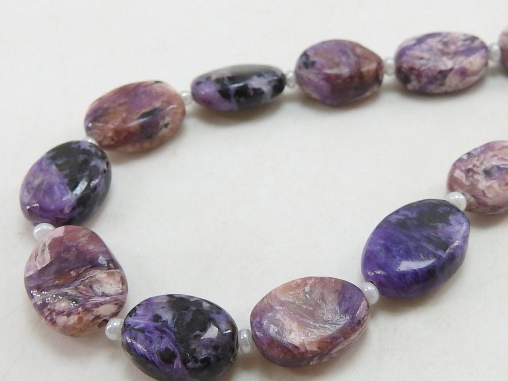 Natural Charoite Smooth Oval Shape Tumble Bead, 8 Inches Strand, 13x10 To 10x9mm Wholesaler Supplies, Purple Russian Gemstone Jewelry Making