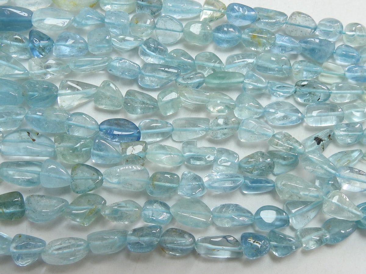Natural Aquamarine Smooth Tumble Beads 16" Strand 6x5-10x7mm Loose Gemstone New Arrival Wholesaler Supplies for Jewelry Making PME-TU1